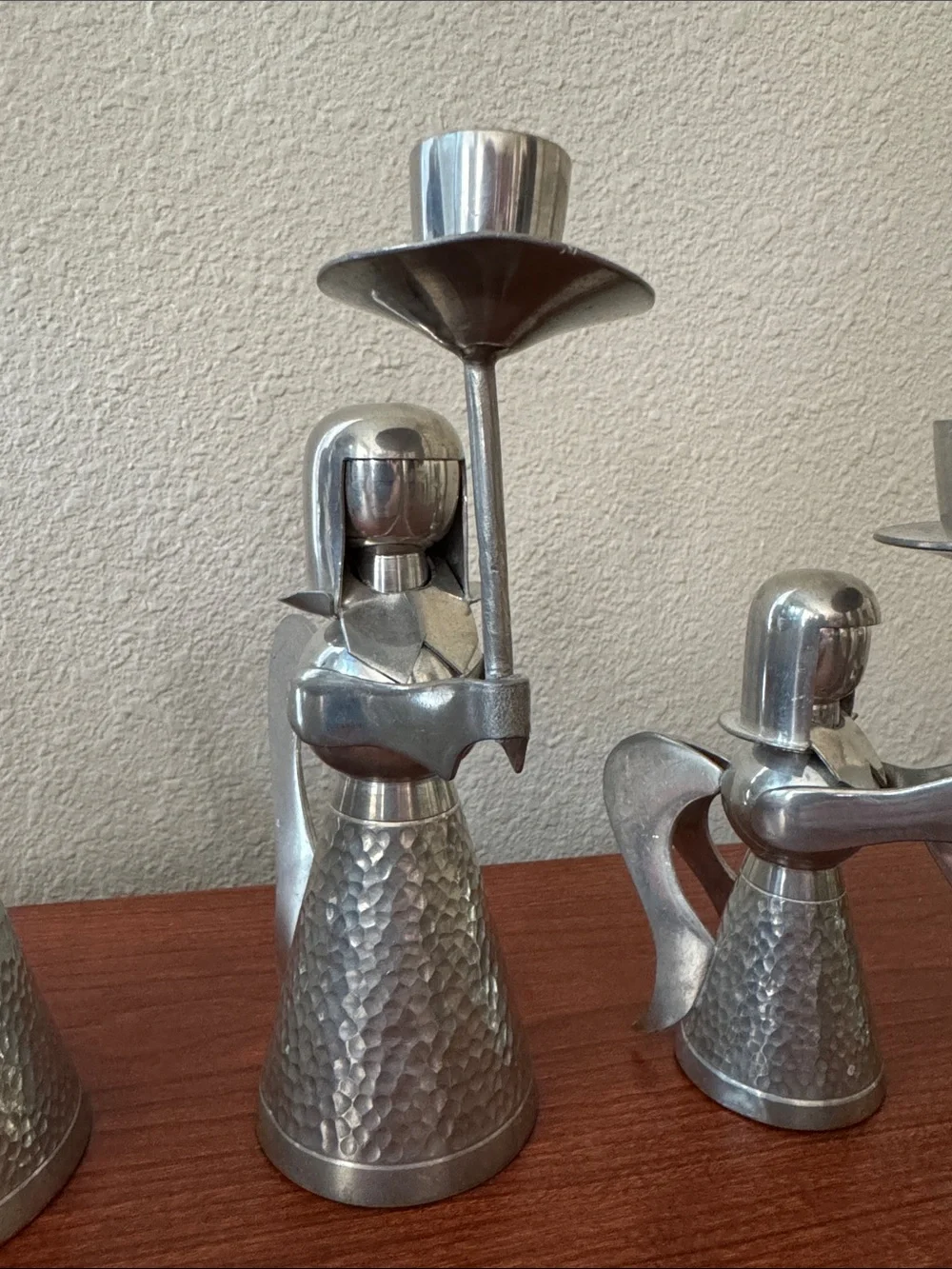 VTG MCM Retro Mod Set of 4 of Banka Tin Aluminum Metal Angel Candle Holders